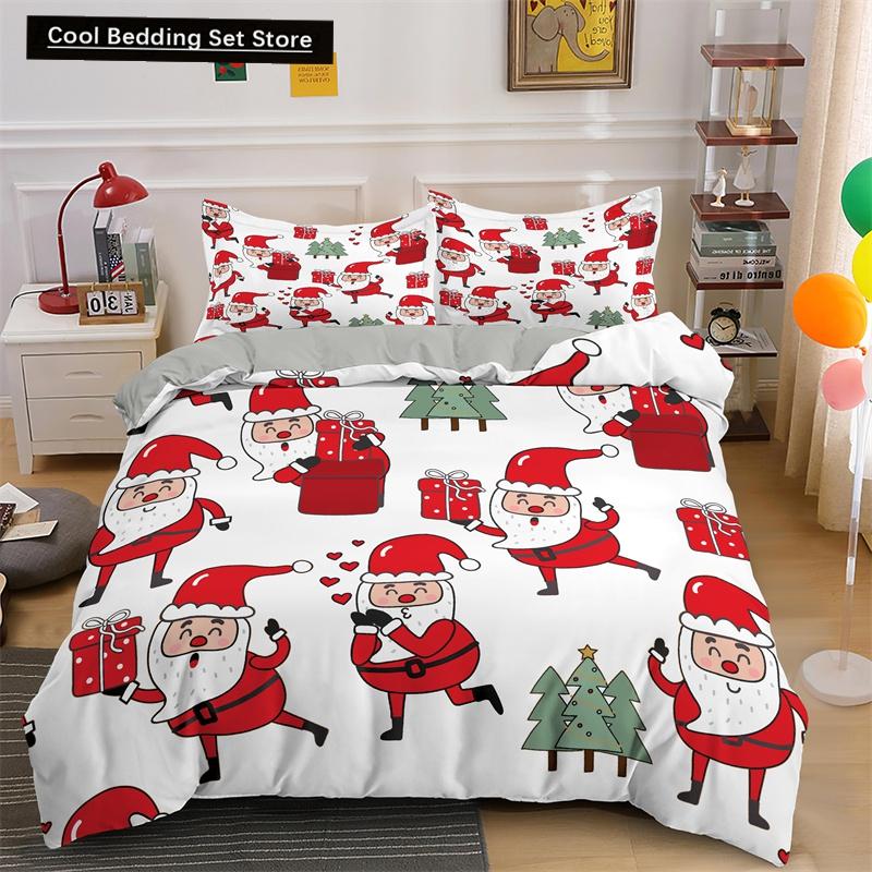 3D Merry Christmas King Queen Bedding Set Kids Cartoon Santa Snowman Deer Comforter Cover XMAS Duvet Cover Polyester Quilt Cover