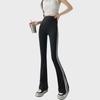 Women's Black High-Waist Flared Stripe Pants - Loose Fit, Bell-Bottom Style with Pockets for Spring and Autumn