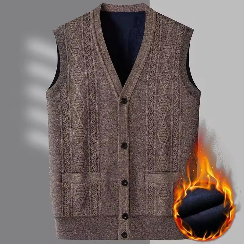 Mens Knitted Vest Sweater Vest for Men Autumn Winter Warm Slim Fit Cardigan Waistcoat Coat with Pockets Outdoor Clothing