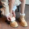 Krazing Pot Cow Leather Wool Blend Winter Round Toe Platform Snow Boots Lace Up Design Women Keep Warm Ankle Boots