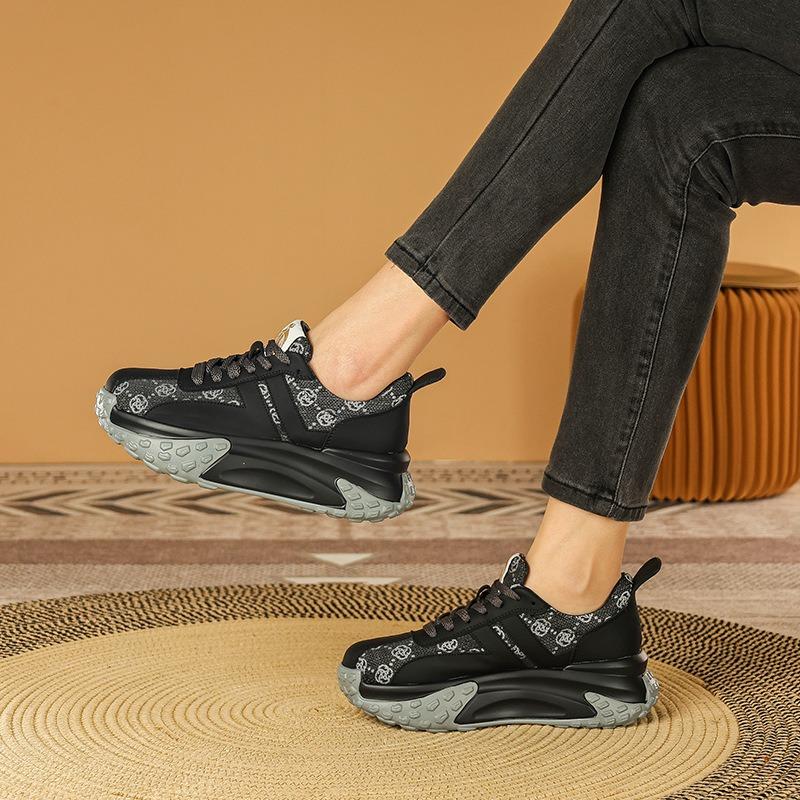 

Platform dad shoes women s spring new pink women s shoes leather versatile height increase leisure sports 35 чёрный