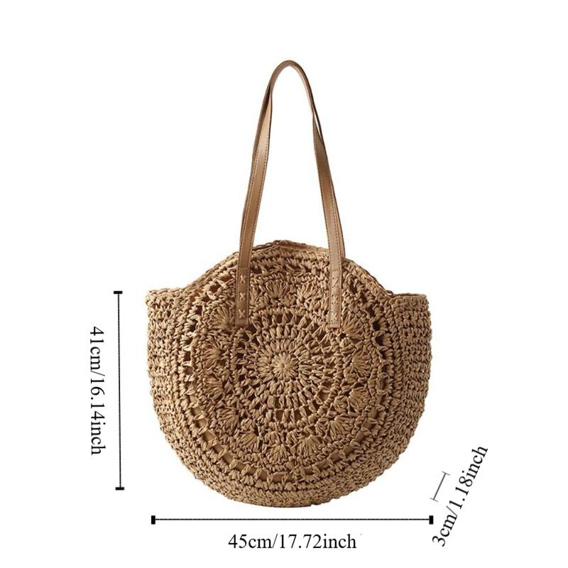 Round Straw Tote Bag Handmade Woven Shoulder Bag Trendy Straw Weave Bag  Travel