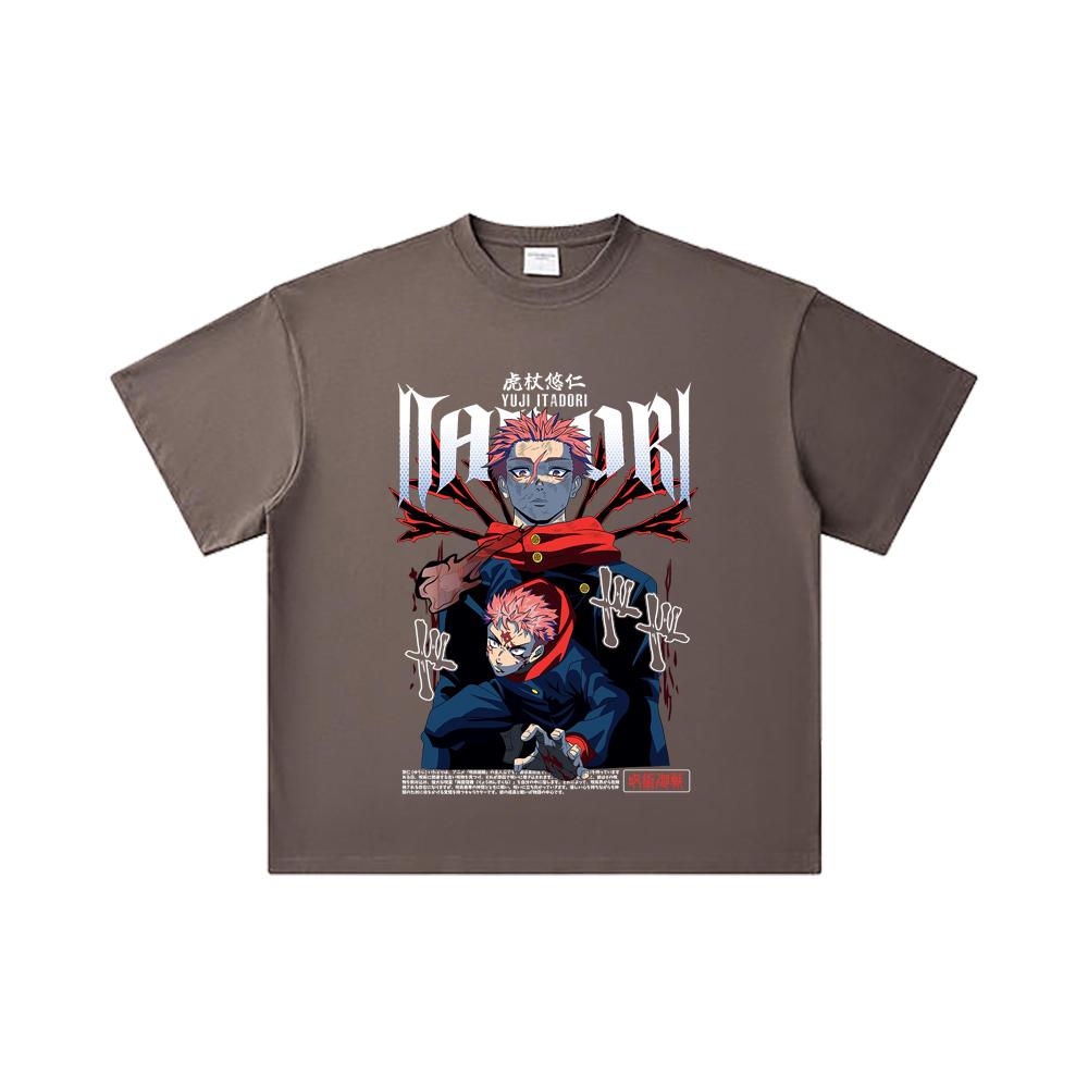 260 GSM Double Yarn 32 Count 100% Cotton Jujutsu Kaisen V20 Yuji Print Unisex Heavy Cotton T Shirt