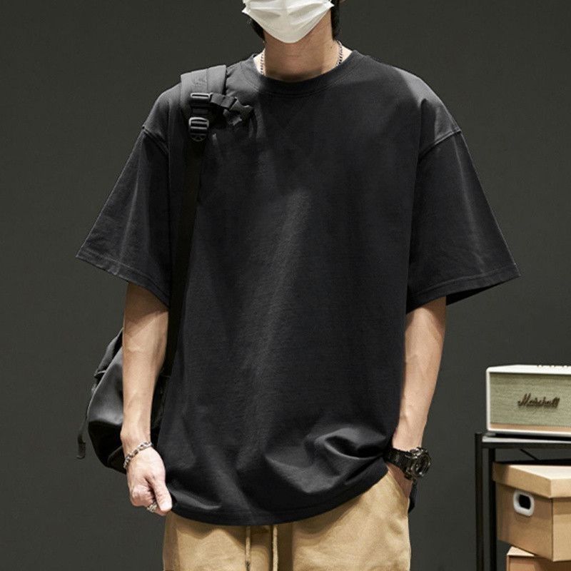 Summer Round Neck Top Fashionable Casual Pure Cotton Solid Color Short Sleeved Men's T-shirts