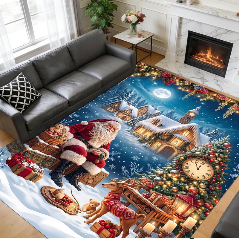Christmas Printed Square Area Rug Soft Non Slip Floor Carpet For Bedroom Holiday Gift