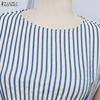 ZANZEA Rochie de vară casual pentru femei, cu gât rotund, mânecă scurtă și dungi