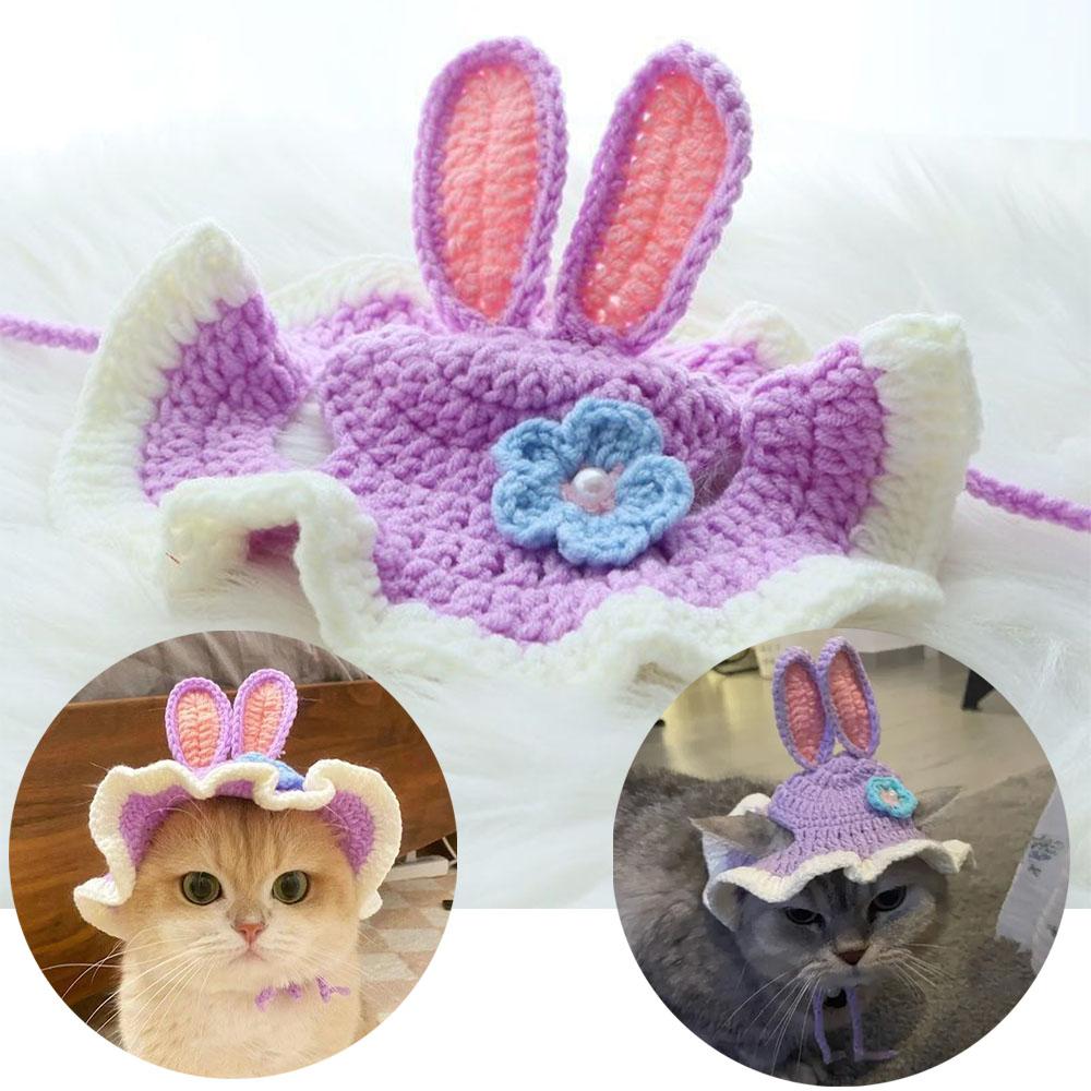 Cute Refined Cat Hat Elastic Autumn Winter Pet Puppy Kittens Knitted Headgear Party Photo Shooting Props Decoration Pets Costume