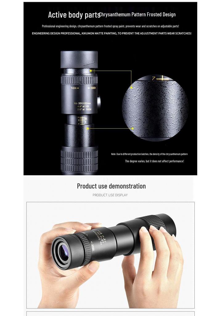 High-Definition 10-300×40 Retractable Portable Monocular Telescope