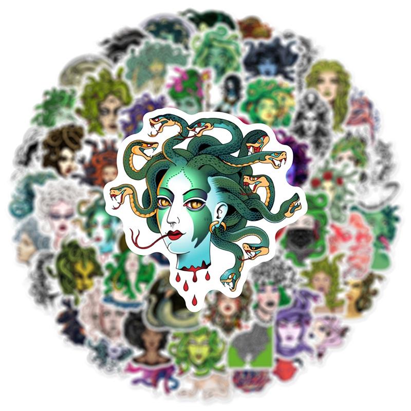 60pcs Snake-haired Banshee Medusa Graffiti Stickers Skateboard Helmet Notebook Guitar Stationery Waterproof PVC Stickers