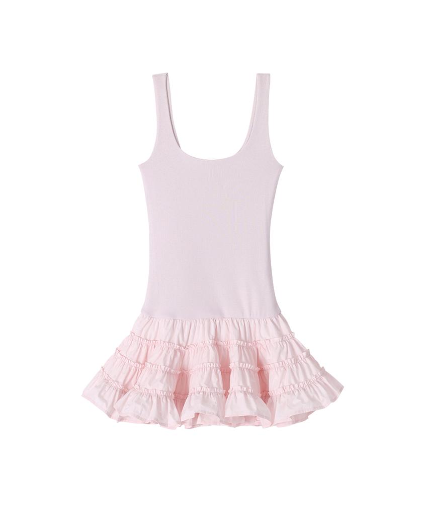 Crank Frill Tiered Dress_Pink
