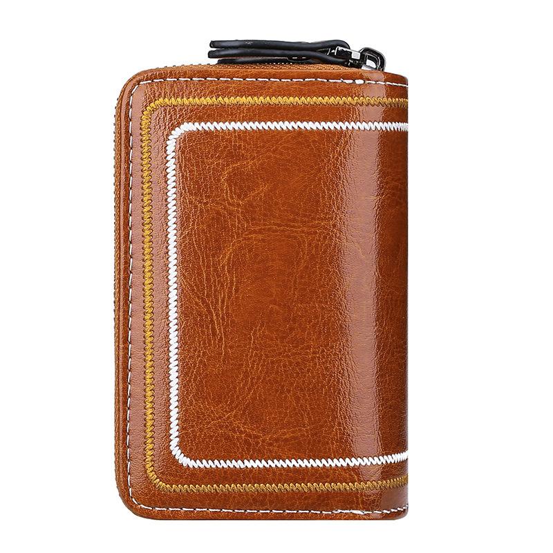 

Женский чехол для ключей из натуральной воловьей кожи на молнии, с отделением для нескольких карт, вышитой машинной строчкой, многофункциональный чехол для карт коричневый