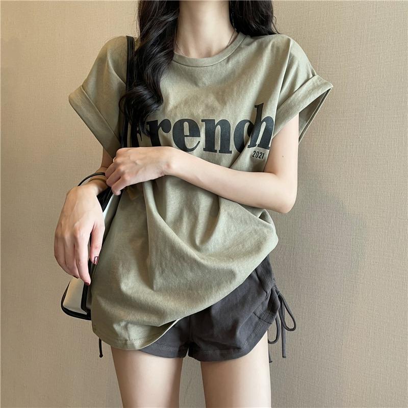 GMXIA Slim Drop Shoulder Sweet Cool Short Sleeve T-shirt Loose Female Summer Student Tops