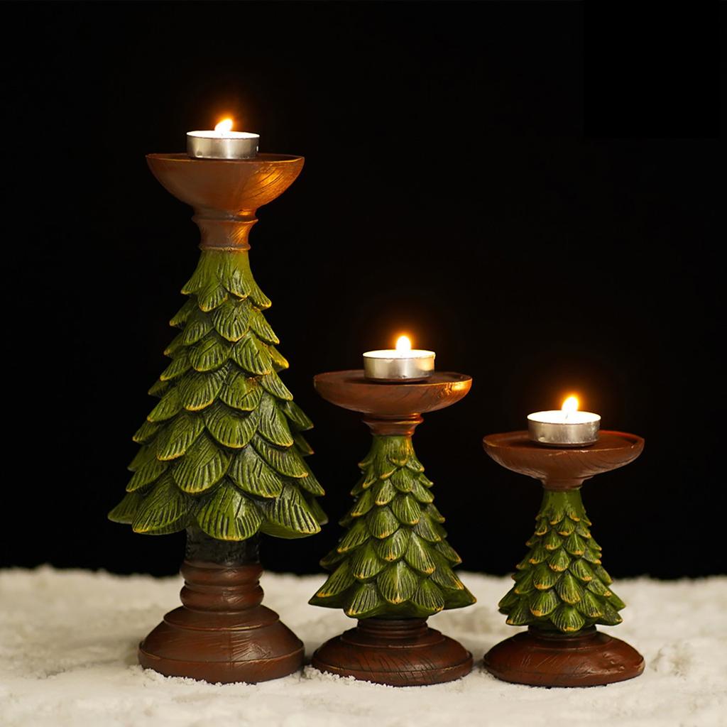Retro Christmas Tree Candle Holder Ornaments Desktop Decoration Resin Candle Holder