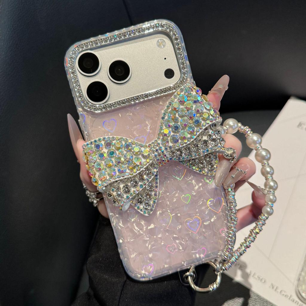 Large Shell Pattern Rhinestone Butterfly Case for Apple 17PROMAX & 16/12 - Cute & Simple