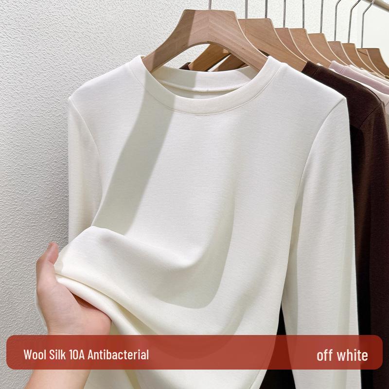 Women's Wool Silk Round Neck Base Layer Shirt - Autumn/Winter 2025 Collection, Velvet-Thickened for Warmth