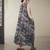 Dimanaf 2025 Nouă Vară Femei Mărimi Mari Rochie Largă Vintage Fără Mâneci Rochie de Soare Basic cu Imprimeu Rochie Lungă Casual Maxi