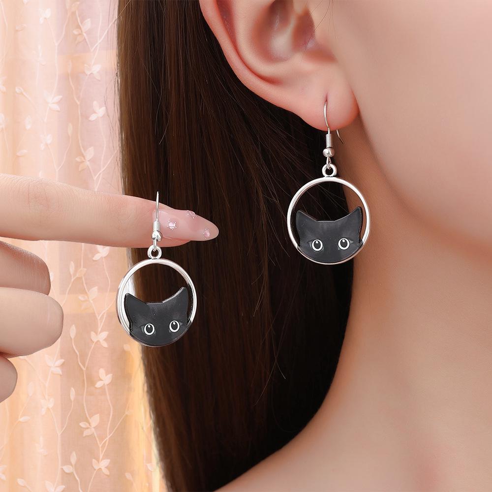 Schicke Katze Anhänger Ohrringe: Geometrisch, Leicht, Trendiges Cartoon-Design