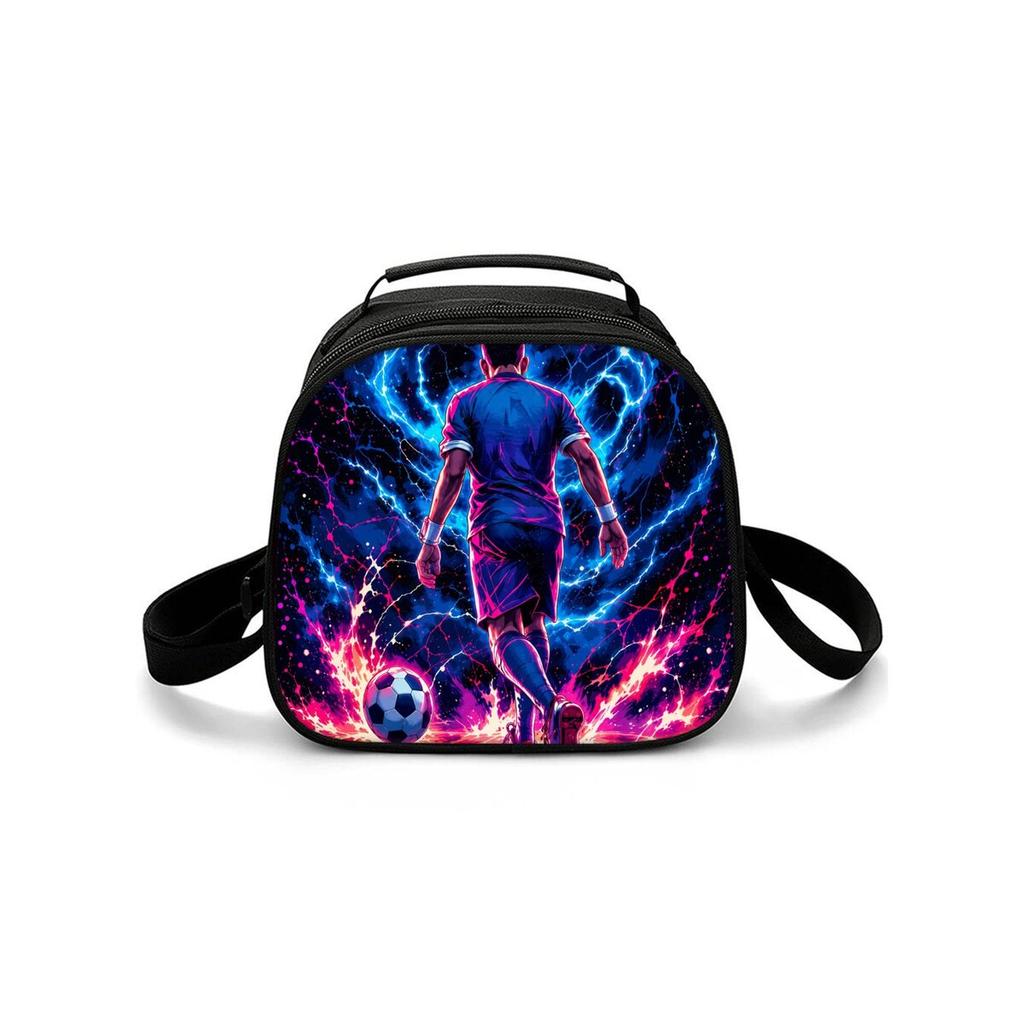 Football Shoulder Strap Circular Lunch Bag for Boy and Girls Best Gifts 2D Flat Cartoon School Bento Lunch Box Bag for Children