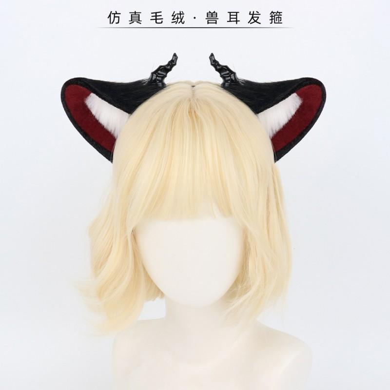 Plush Devil Horn Headband Halloween Costume Accessory Dark Style Handmade Animal Ears