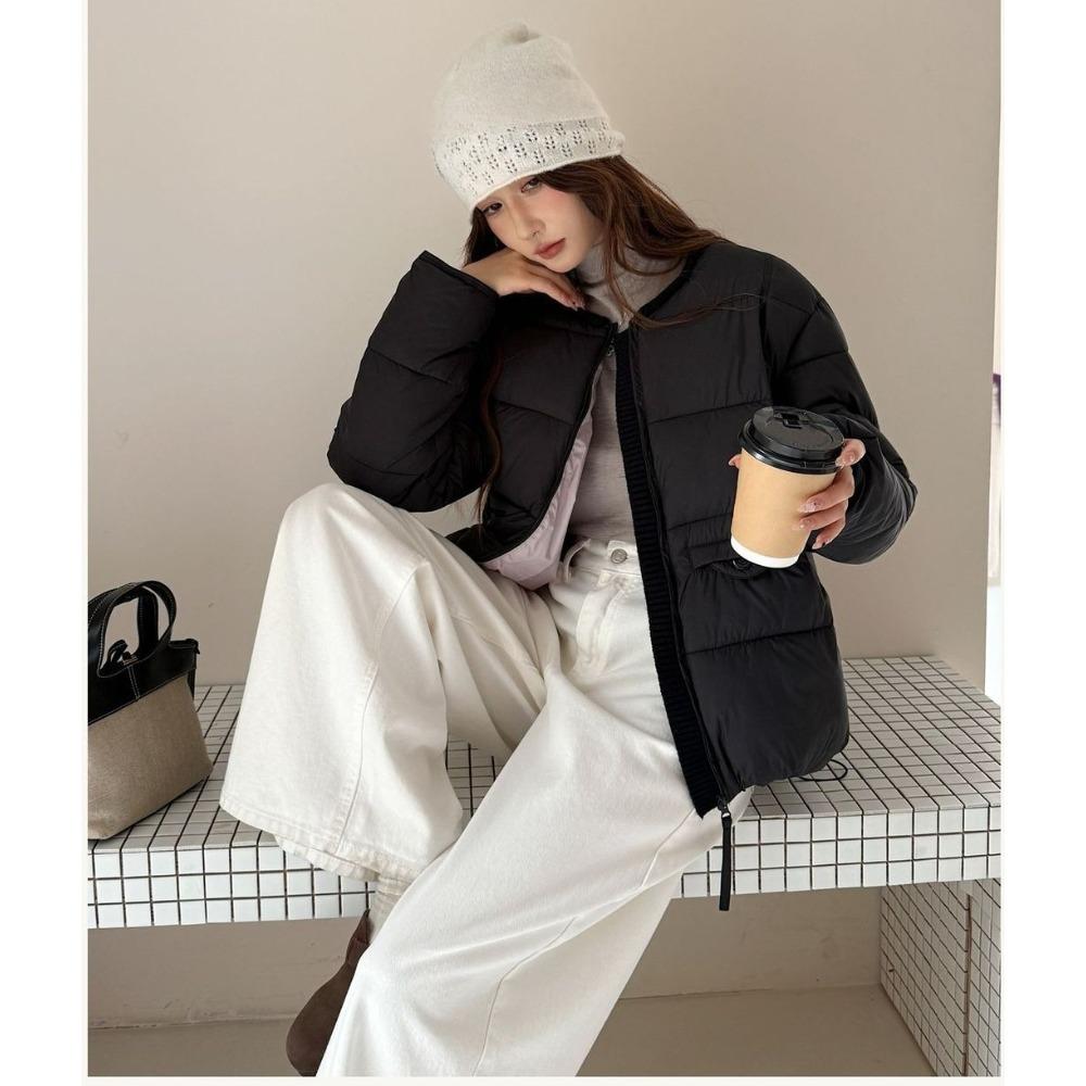 Korean Winter Short Puffer Coat for Women Round Neck Casual Loose Fit Petite Commuter Outerwear