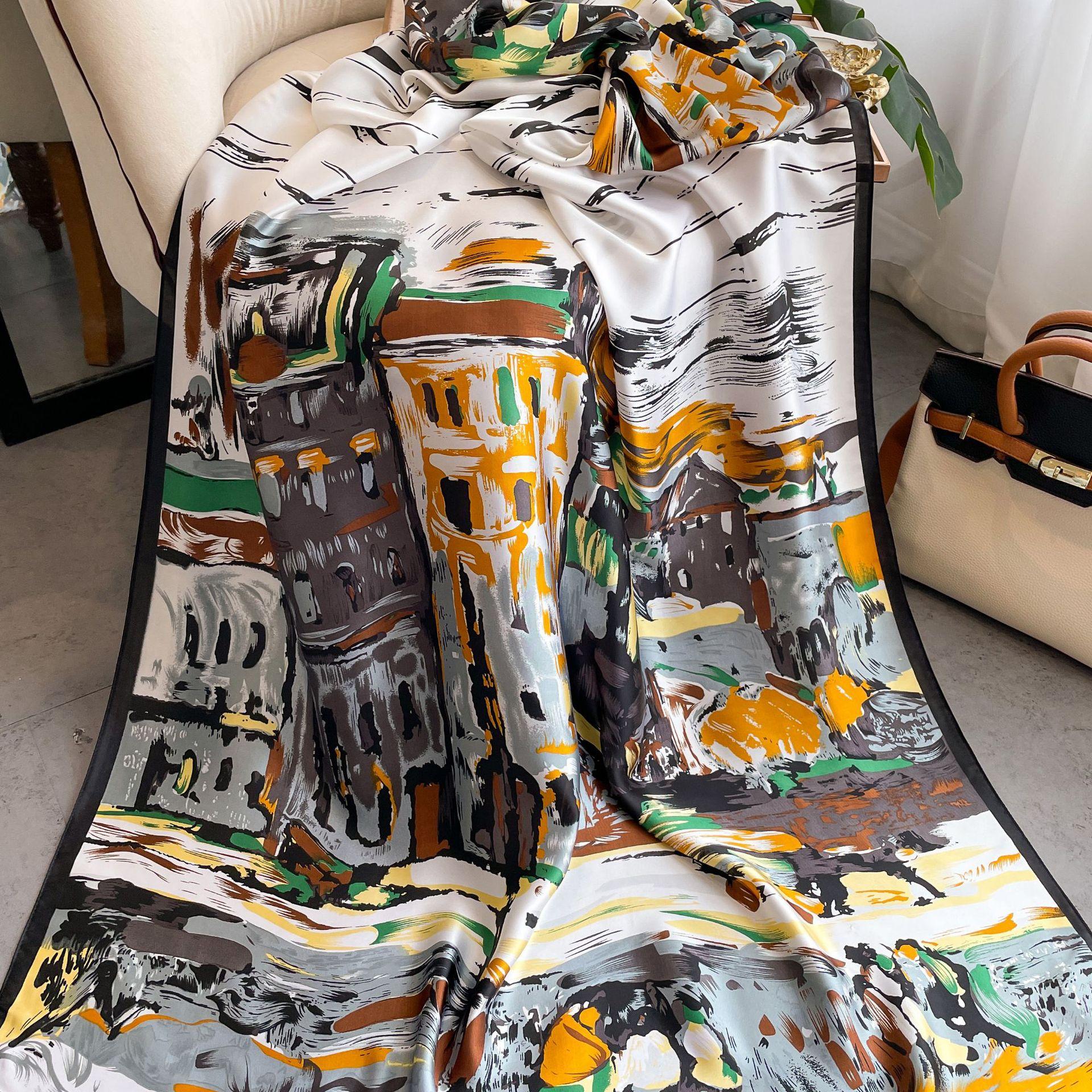 

Высококачественные роскошные шелковые шарфы, повязка на голову, шарфы, шейный шарф для женщин, шелковый шарф с цепочкой, женская декоративная шаль 180*90cm чёрный