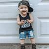Baby Toddler Boys Summer Outfit Set Round Neck Sleeveless Letter Print Tank Tops with Ripped Denim Shorts