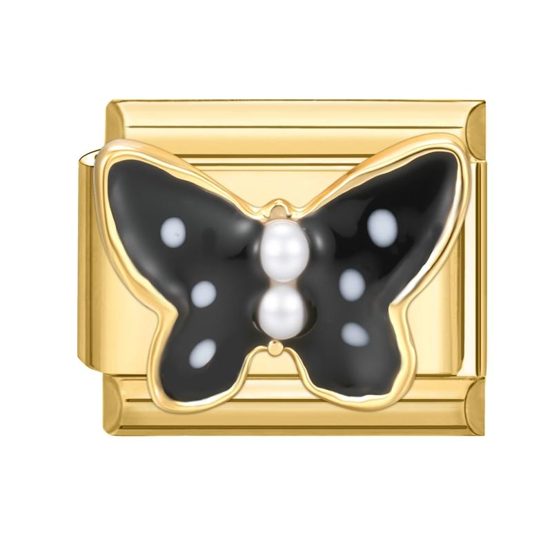 Vintage Golden Charm Zircon Butterfly Bow Cat Flower Italian Charm Links Fit 9MM Stainless Steel Bracelet Women DIY Making Gift
