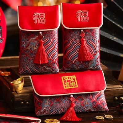 Mehrere Muster Geldtasche Quastendesign Beste Wünsche Neujahrssegen Tasche Stickerei Chinesischer Brokat Roter Umschlag