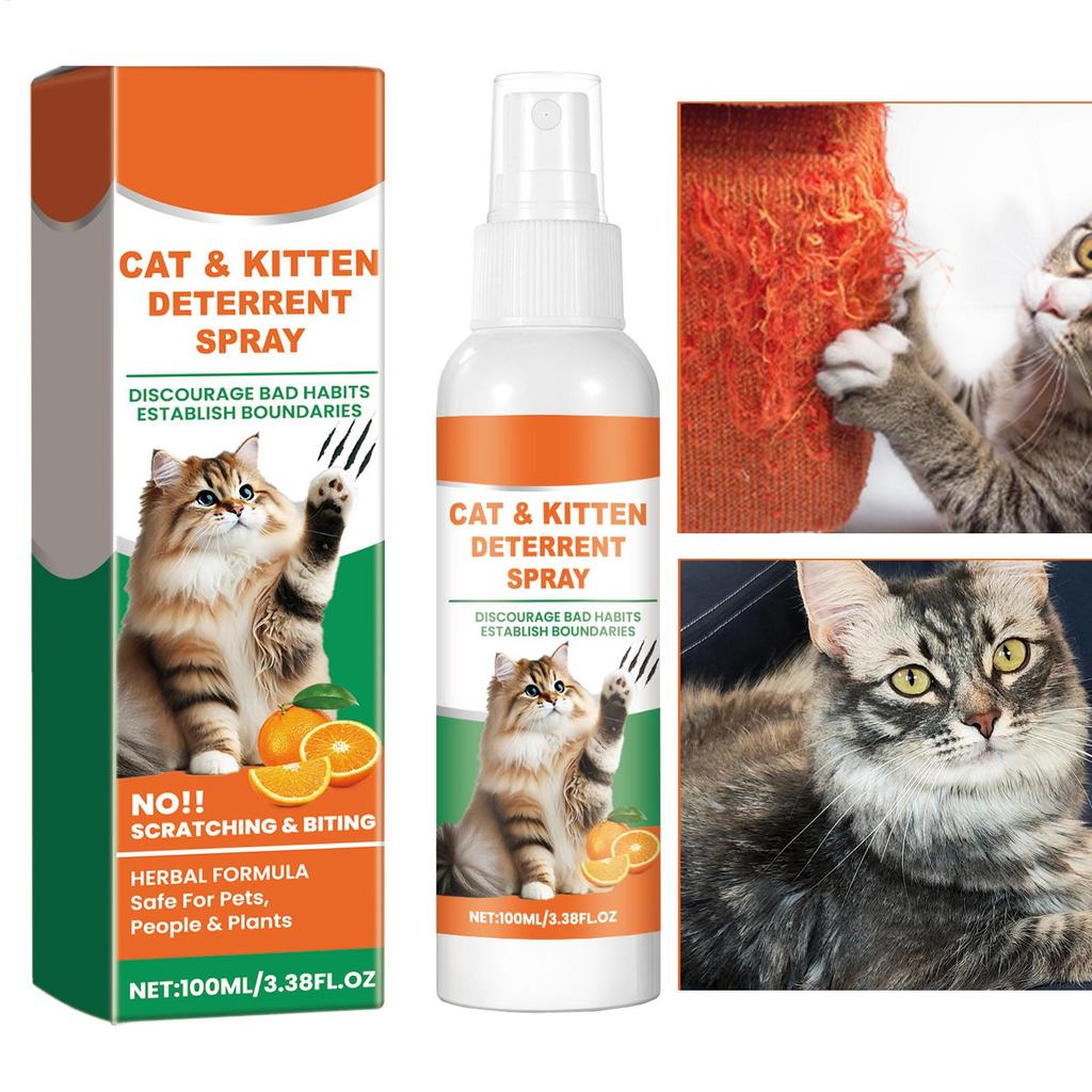 Spray Anti-arañazos para Gatos 100ml Fragancia a Naranja Protectores de Sofás y Cortinas Zona Restringida Detiene Arañazos de Gatos y Perros Ayuda de Entrenamiento para Mascotas