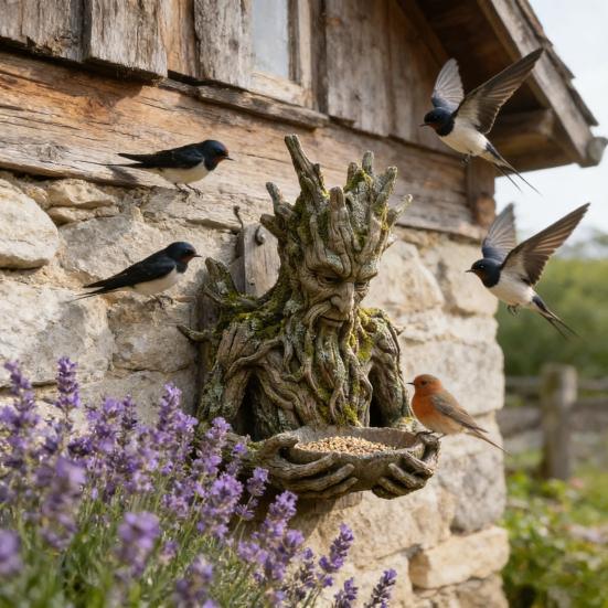 Tree Face Bird Feeder Weatherproof Resin Sculpture Decorative Birdseed Holder Outdoor Bird Feeder Mounted on Tree for Garden Backyard Art Decor