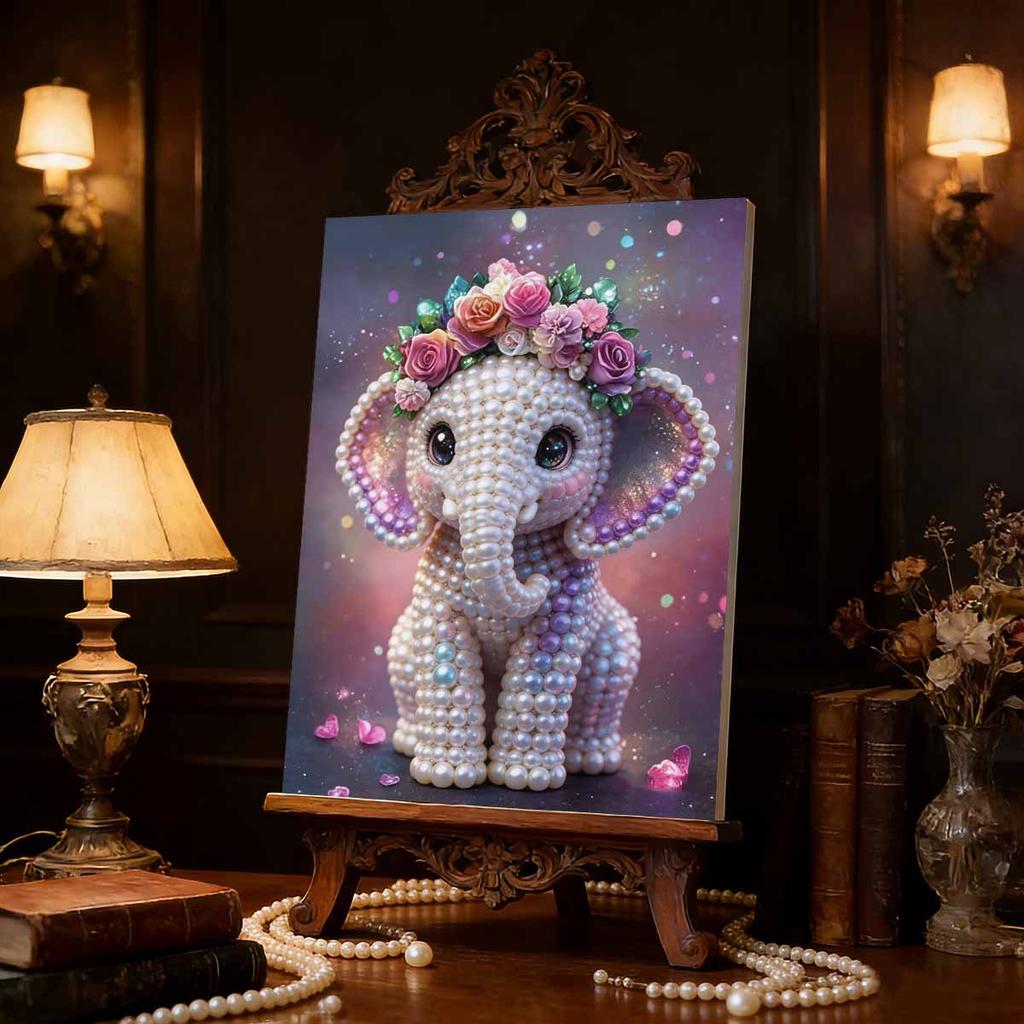 DIY Elephant Wearing Floral Crown Pearl Art Painting for Home Wall Decor Arts Craft  for Adults/Beginners Gift Idea Home Decor Without Frame
