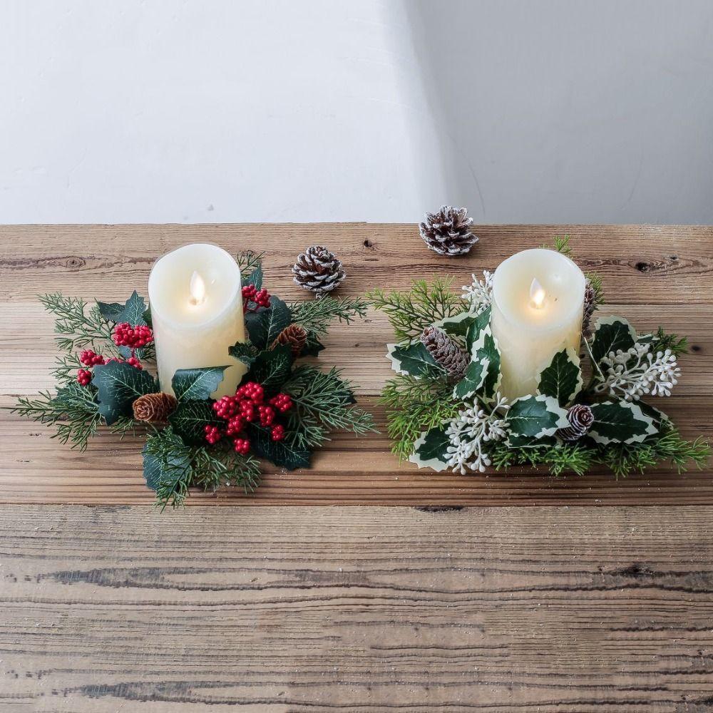 Pine Candle Holder Wreath 28cm Pinecone Wreath Candlestick Wreath  Festival Celebration