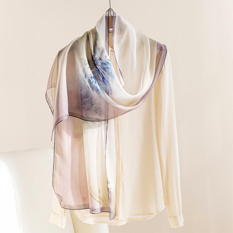 mulberry silk sunscreen shawl classic gradual change scarf sunscreen printed  scarf advanced sense