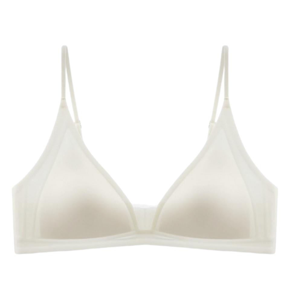 French deep V satin underwear women's small breasts gather, comfortable, high-end, thin shoulder straps, thin seamless triangular cup bra