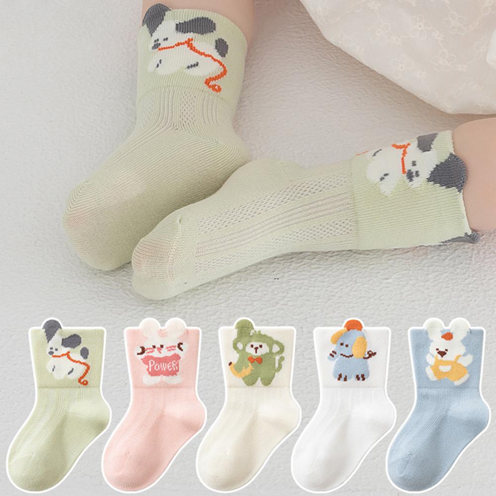 1PCS Thin Mesh Cotton Baby Socks Cute Cartoon Animal Flat Seam No Bone Breathable Mid Socks A-Class Safe Toddler Socks 0-8 Years Old