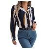 Women's And Winter Casual All- Contrasting Color Striped Suit Collar Long-sleeved Shirt