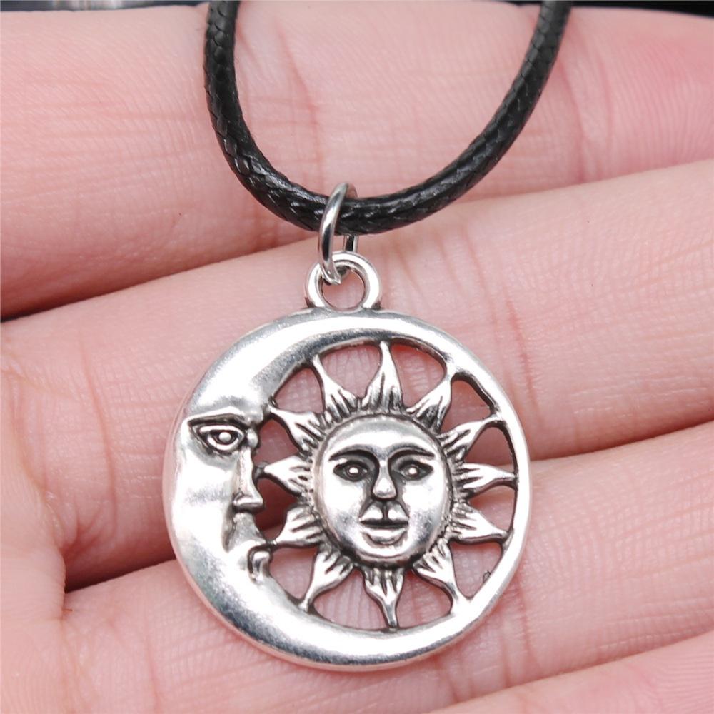30 Styles Unisex Amulet Wicca Jewelry Gift Sun Moon Star Pentagram Pendant Necklace Black Leather Cord