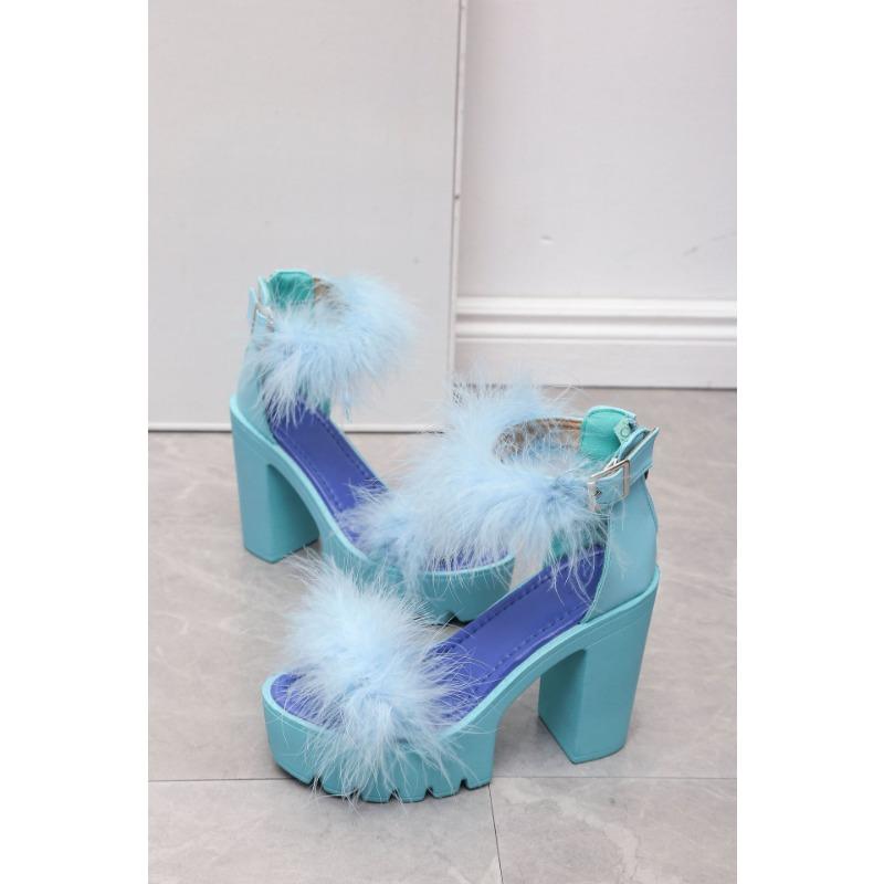 Summer New Thick Heel High Heel Sandals Women's Large Size Women's Fluffy Platform Fashion Women's Sandals