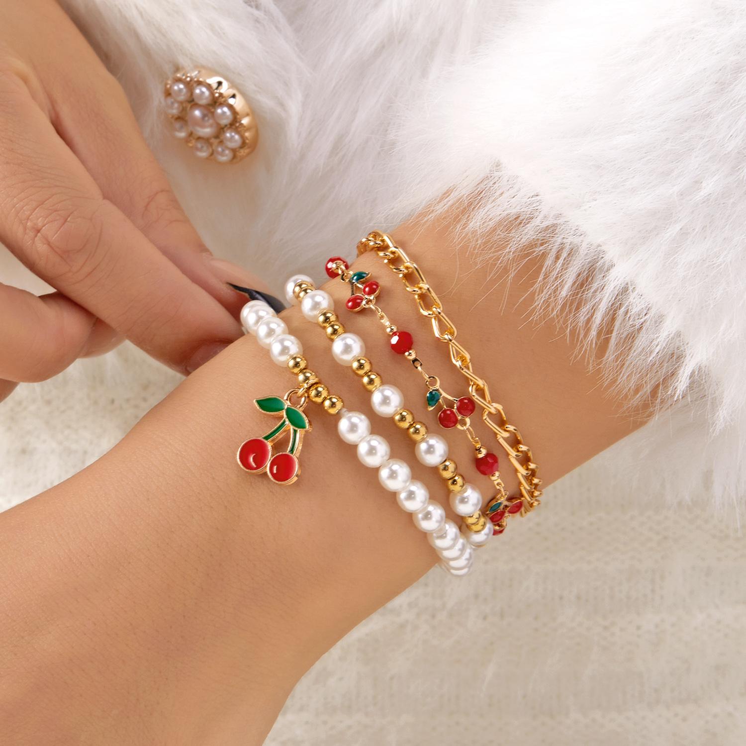 

Cute Y2K Strawberry Heart Multilayer Bracelet for Women Girl Pink Polymer Clay Heshi Beads Crystal Chains Set Party Jewelry Gift