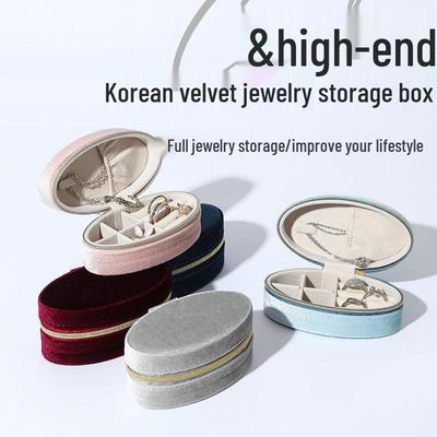 Pudełko do przechowywania biżuterii w stylu vintage z owalnego aksamitu z zamkiem błyskawicznym - Mini przenośne opakowanie z wyższej półki