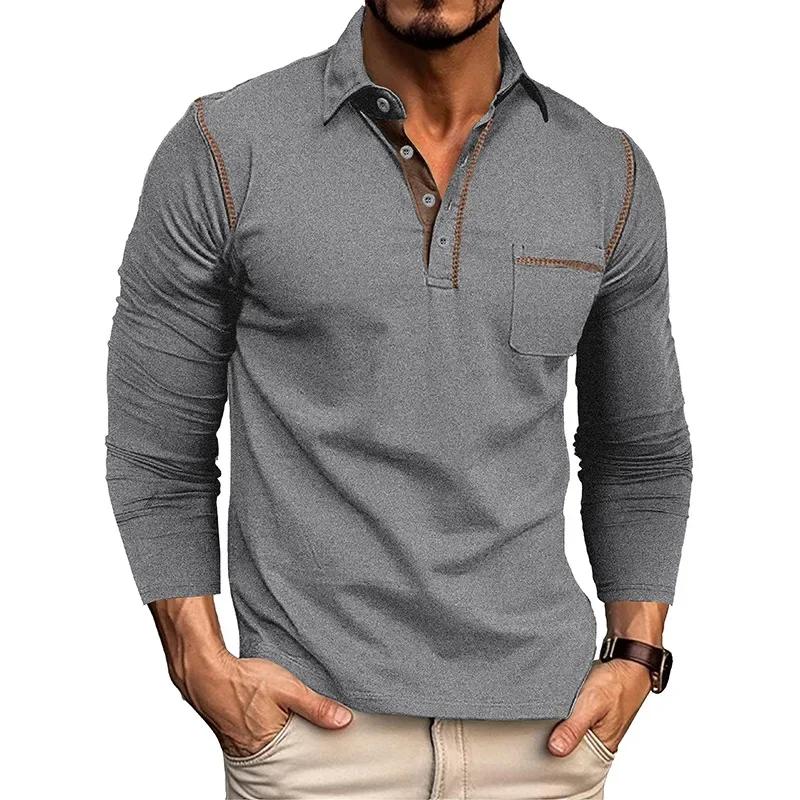 Autumn Men'S Casual T Shirts Breathable Long Sleeve Polo Shirt Mens Lapel T-Shirt American Color-Blocking Tops Tee