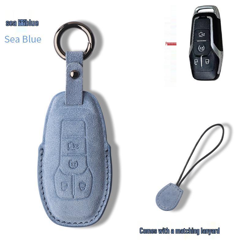 Genuine Leather Key Case for 2017-18 Ford Explorer/Mustang with Suede Buckle