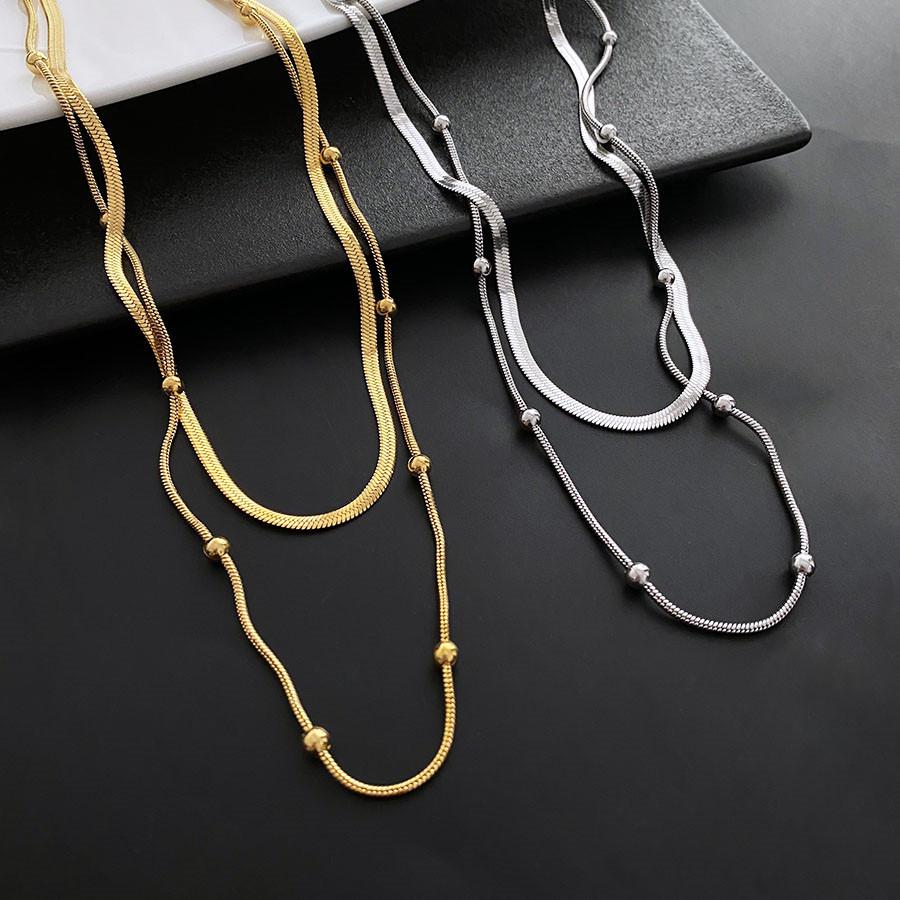 

Minimalist Titanium Steel Double-Layer Snake Chain Necklace for Women