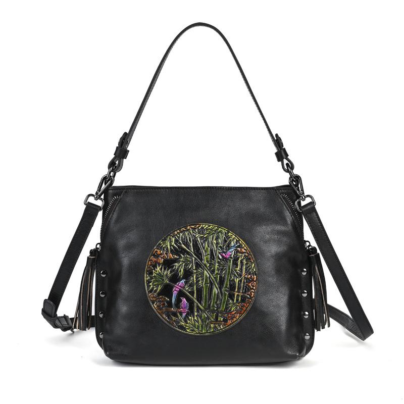Johnature Vintage Embossed Women's Bag Genuine Leather Large Capacity Versatile Shoulder & Crossbody Bags