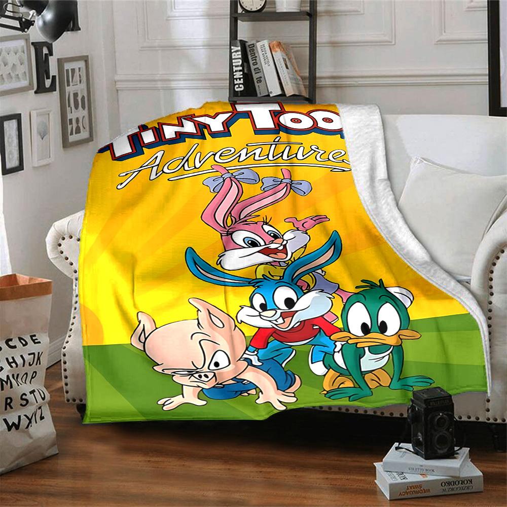 1pc Tiny Toon Adventures Flannel Throw Blanket - HD Printed Lightweight Soft Warm All-Season Blanket for Sofa, Bed, Travel006