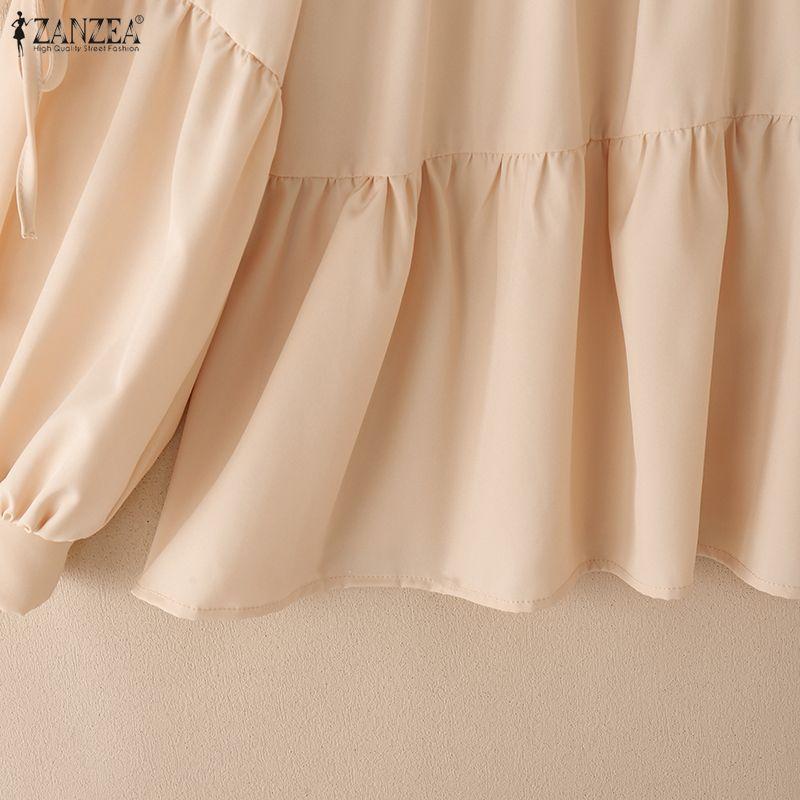 ZANZEA Women Lace Splice Round Neck Casual Long Sleeve Blouse