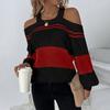 Women's Casual Fashion Long Sleeved Knitting Contrast Color Sweater Top