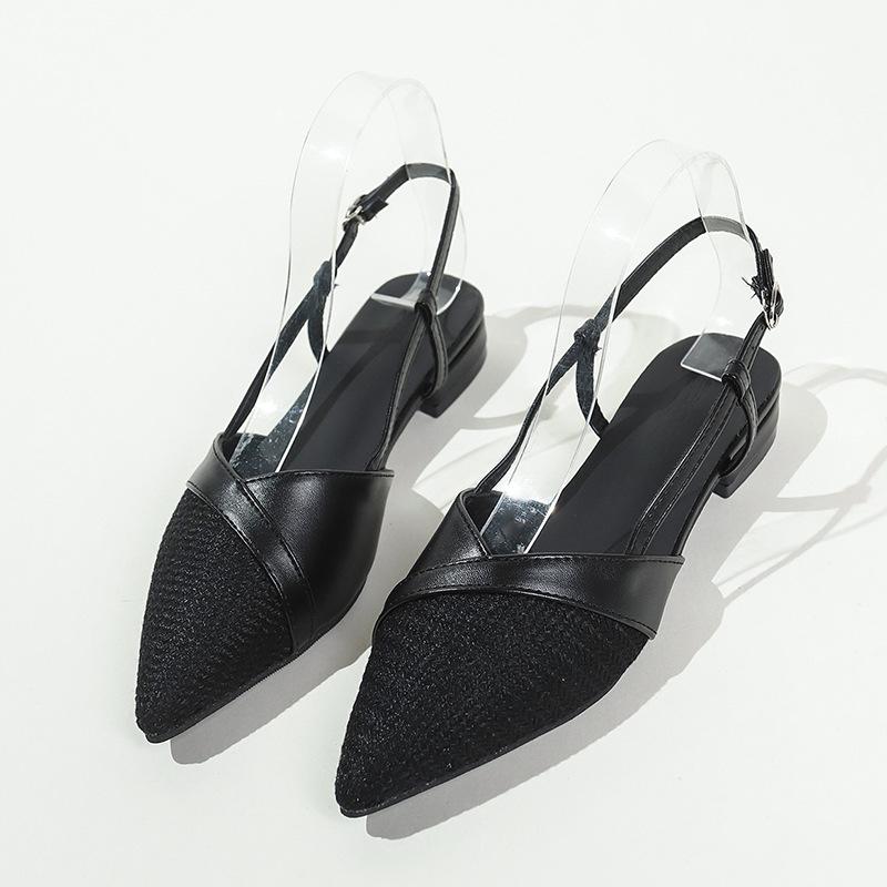 

Европейские сандалии 2025 Новые летние полузакрытые с элегантным заостренным носком, универсальные женские балетки 40 чёрный