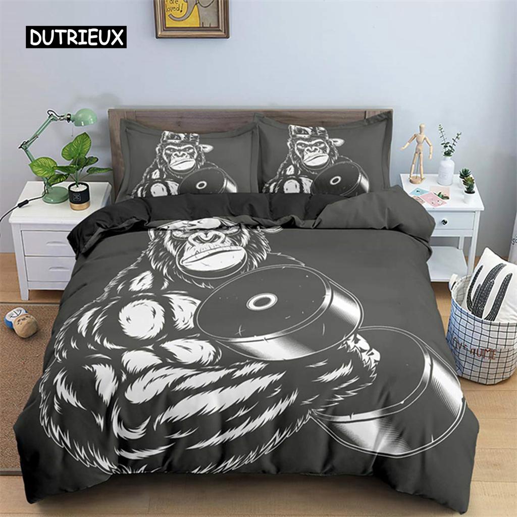 Orangutan Duvet Cover Cute Monkey Bedding Set Polyester Tropical Botanical Animal Print Comforter Cover