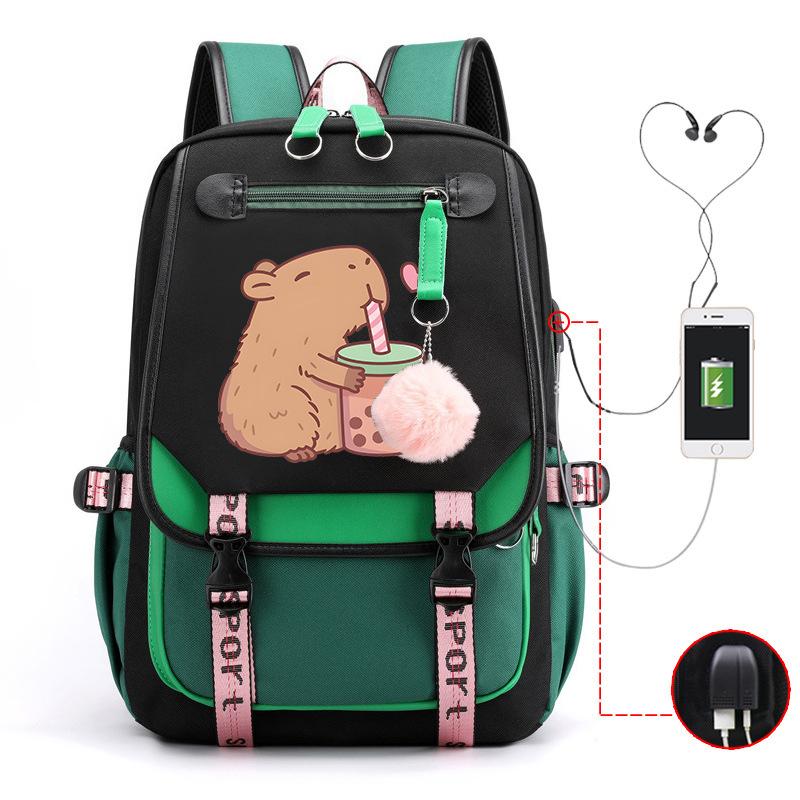 Kapibara Cute Printed USB Port Multi-function Leisure Travel Backpack